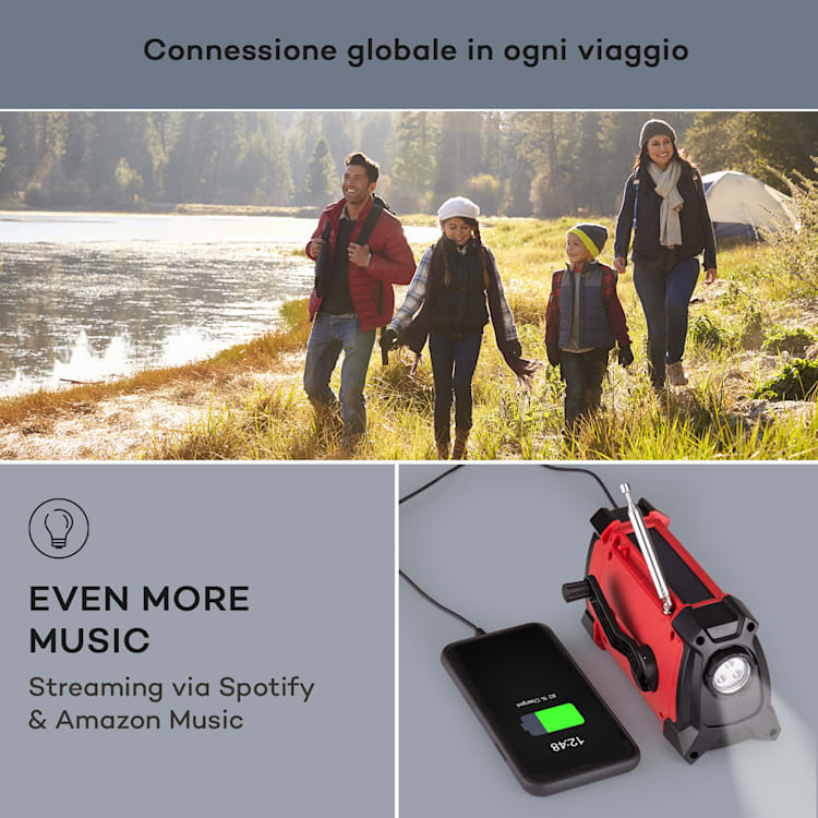 Patagonia DAB+ - Radio outdoor, DAB/DAB+/FM, carica a manovella, USB, allarme SOS, impermeabile Rosso
