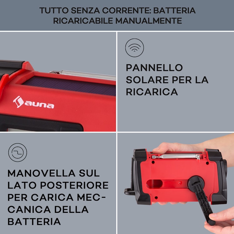Patagonia DAB+ - Radio outdoor, DAB/DAB+/FM, carica a manovella, USB, allarme SOS, impermeabile Rosso