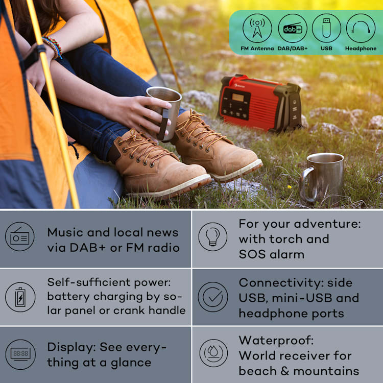 Patagonia DAB+´outdoor radio DAB/DAB+/FM zwengelfunctie USB SOS alarm waterdicht Rood