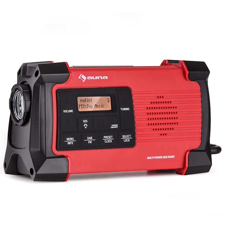 Patagonia DAB+ - Radio outdoor, DAB/DAB+/FM, carica a manovella, USB, allarme SOS, impermeabile Rosso