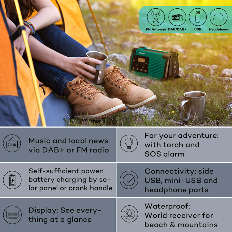 Patagonia DAB+´outdoor radio DAB/DAB+/FM zwengelfunctie USB SOS alarm waterdicht Groen