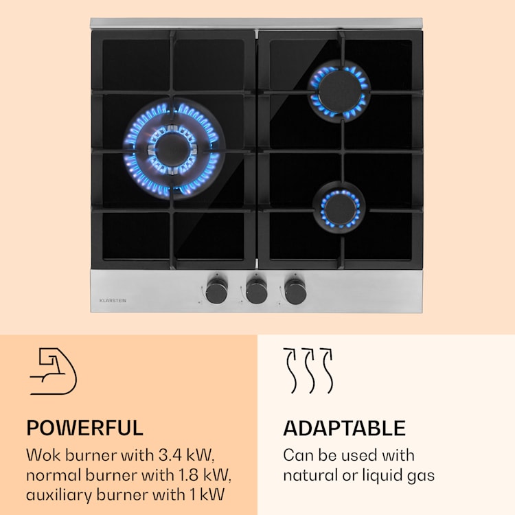 Alchemist 3 gas hob 3-burner aluminium burner glass ceramic 3