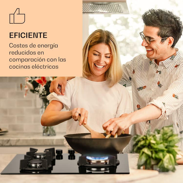 Goldflame 3 Placa de gas 3 quemadores de latón Vitrocerámica 60 cm | 3 quemador | Negro