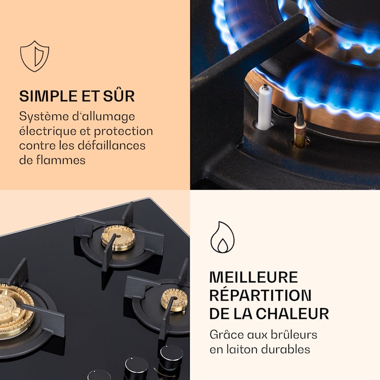 Goldflame 3 gaskookplaat 3 pits messing brander glaskeramiek Zwart