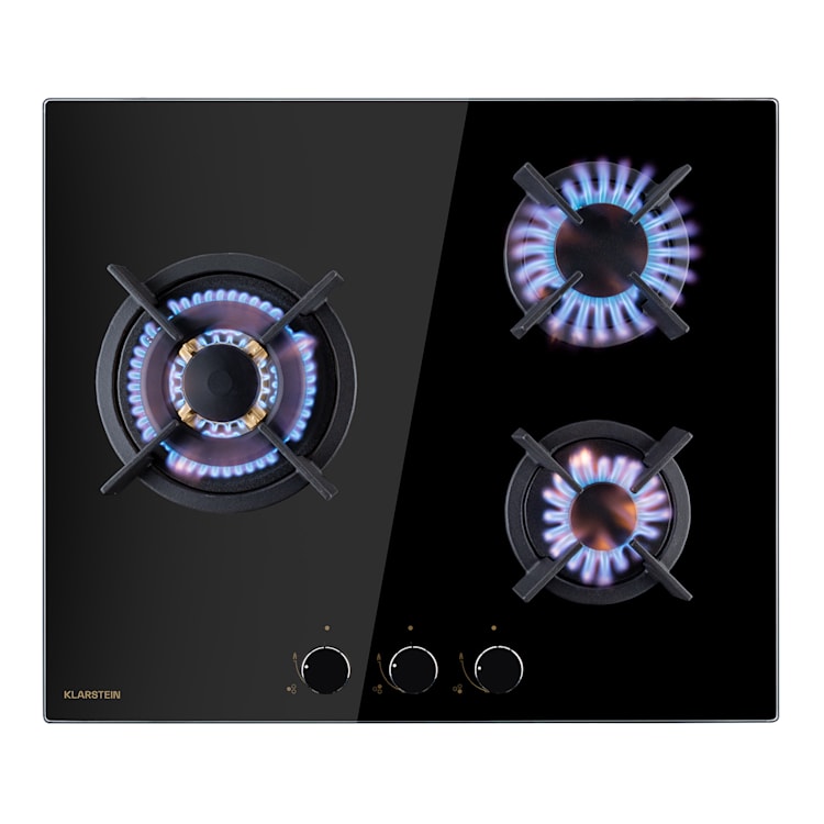 Goldflame 3 Placa de gas 3 quemadores de latón Vitrocerámica 60 cm | 3 quemador | Negro