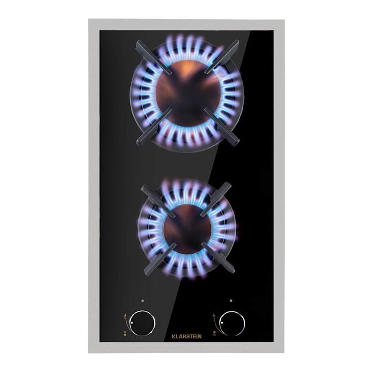 Goldflame 2, plită pe gaz, 2 arzătoare, arzătoare Messing, sticlă ceramică Negru
