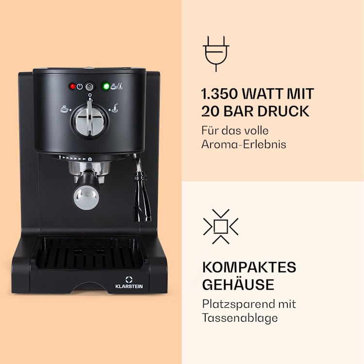 Passionata 20 Espressomaschine 20 bar 6 Tassen 1,25 Liter Milchschaum 20 bar | Schwarz