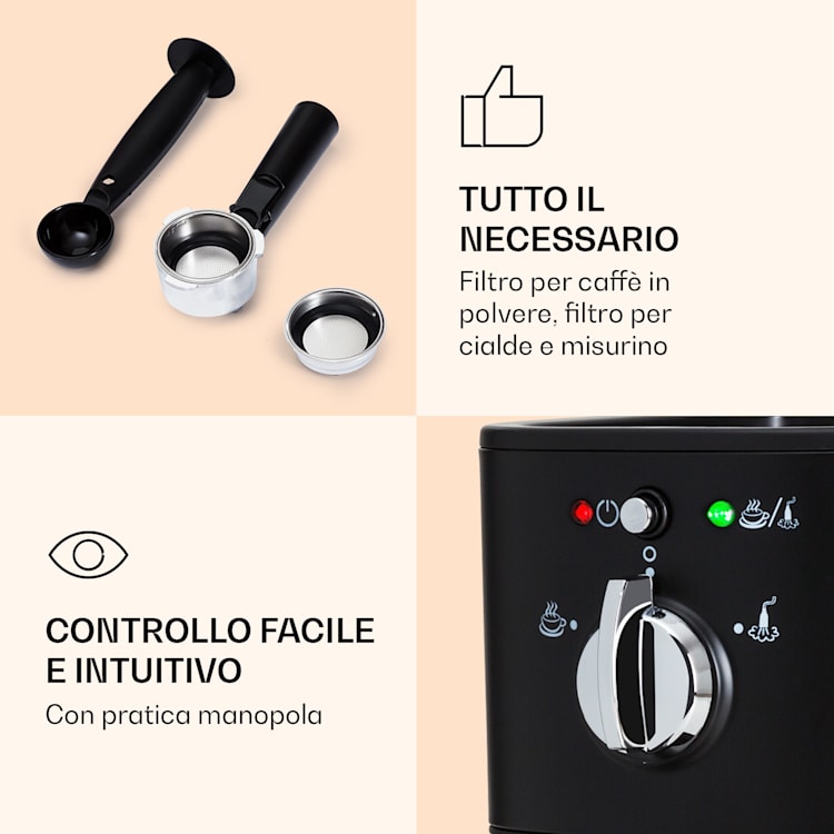 Passionata 20 - Macchina del caffè, 20 bar, 6 tazze, 1,25 litri, schiuma di latte 20 bar | Nero