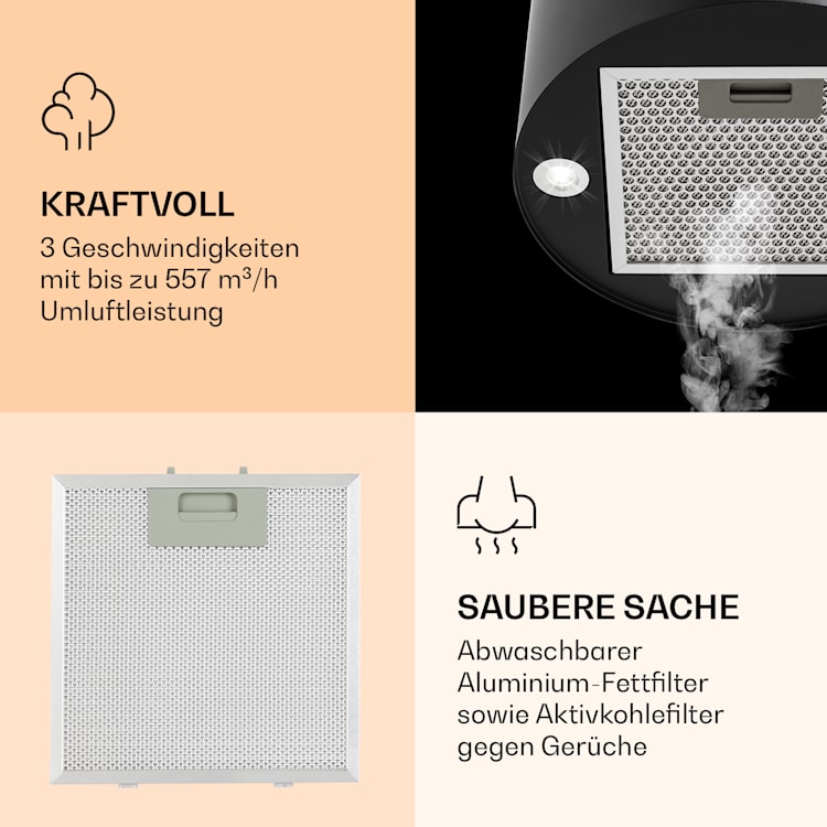 Barella Dunstabzugshaube 35,5 x 93,5 x 43 cm Umluft 557 m³/h LED Aktivkohlefilter Schwarz