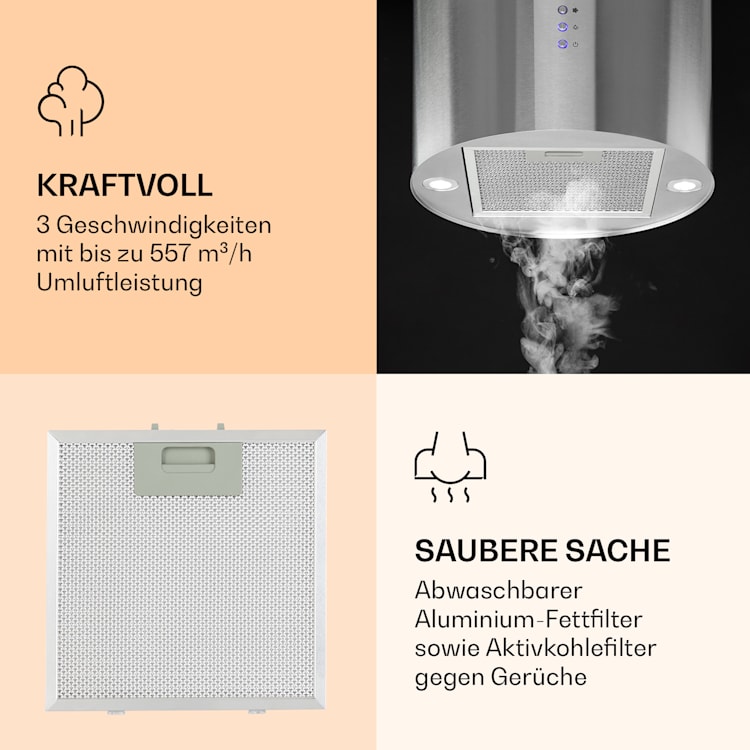Barella Dunstabzugshaube 35,5 x 93,5 x 43 cm Umluft 557 m³/h LED Aktivkohlefilter Silber