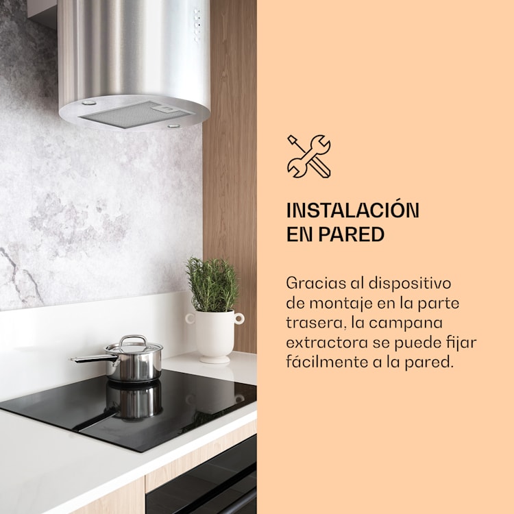 Campana de cocina Barella 35 x 93 cm (Ø x H) recirculación 557 m³/h LED filtro de carbón activado Plata