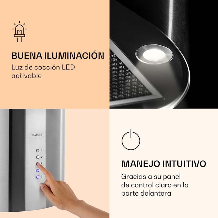 Campana de cocina Barella 35 x 93 cm (Ø x H) recirculación 557 m³/h LED filtro de carbón activado Plata