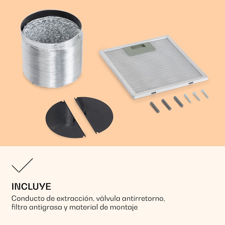 Campana de cocina Barella 35 x 93 cm (Ø x H) recirculación 557 m³/h LED filtro de carbón activado Plata