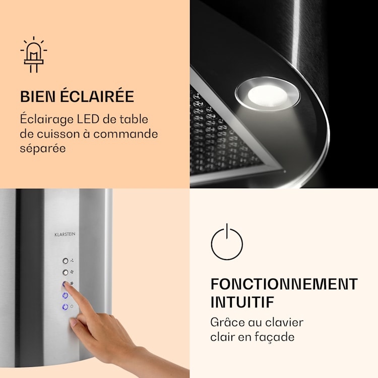 Barella Hotte aspirante 35 x 93 cm (Ø x h) Recyclage de l'air 557 m³/h LED Filtre à charbon actif Argent