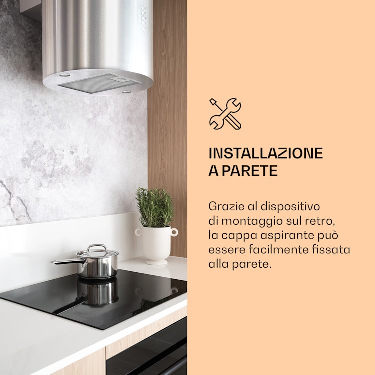 Cappa aspirante da cucina Barella 35 x 93 cm (Ø x H) ricircolo 557 m³/h LED filtro a carboni attivi Argento