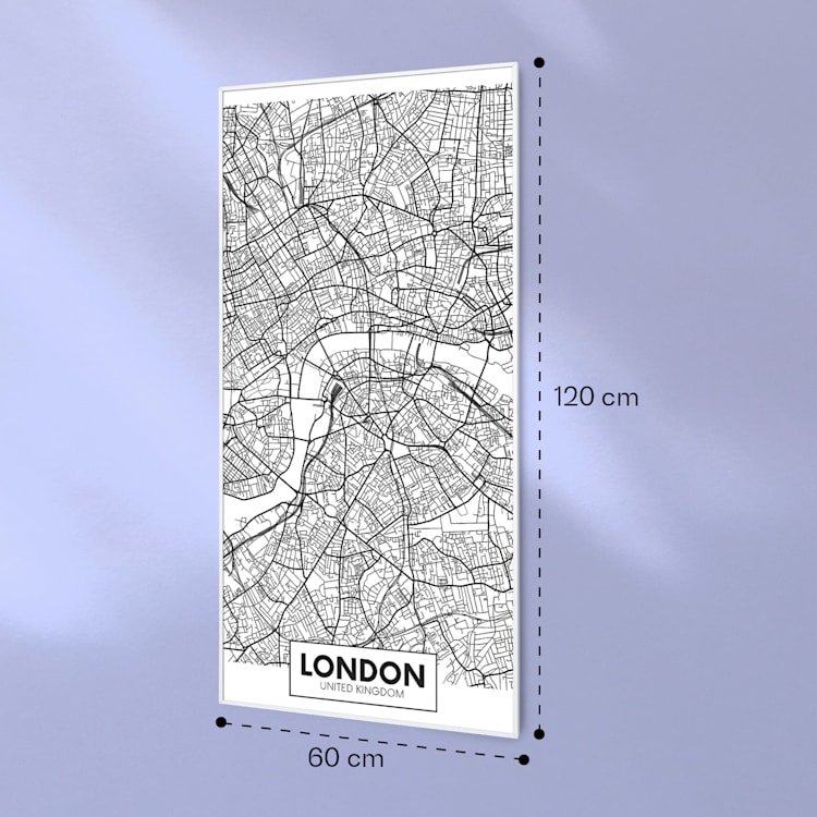 Wonderwall Air Art Smart Infrarotheizung Stadtplan London 60x120cm 700W 60 x 120 cm | Stadtplan London, weißer Rahmen