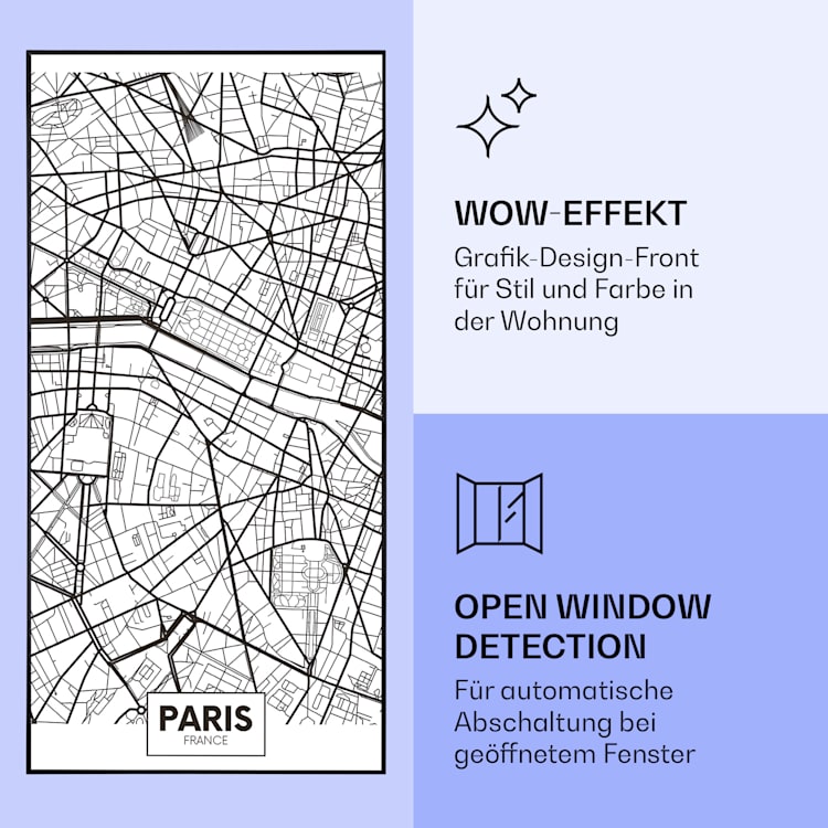Wonderwall Air Art Smart Infrarotheizung Stadtplan Paris 60x120cm 700W 60 x 120 cm | Stadtplan Paris, schwarzer Rahmen