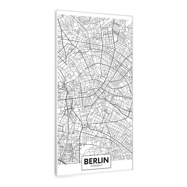 Wonderwall Air Art Calefactor infrarrojo inteligente de mapa de Berlín 60 x 120 cm 700 W 60 x 120 cm | Mapa de la ciudad Berlín, Marco Blanco
