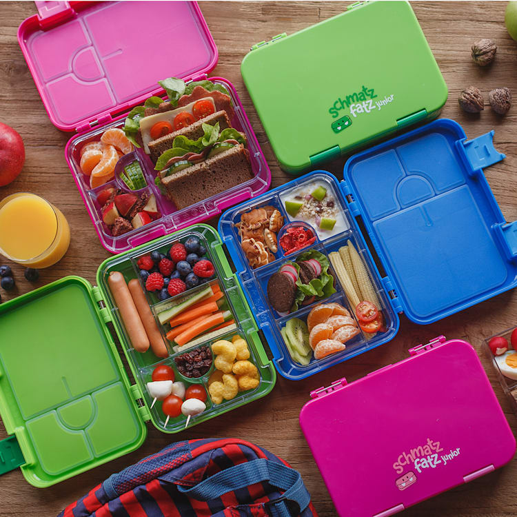 schmatzfatz junior, caserolă pentru gustare, 6 compartimente, 21,3 × 15 × 4,5 cm (L × Î × A) Albastru