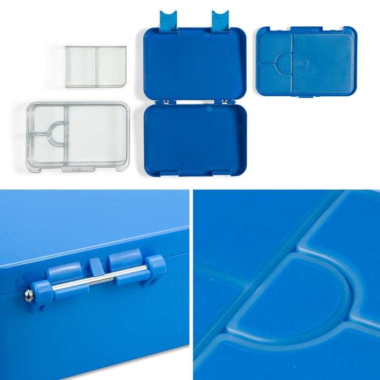 schmatzfatz junior, caserolă pentru gustare, 6 compartimente, 21,3 × 15 × 4,5 cm (L × Î × A) Albastru