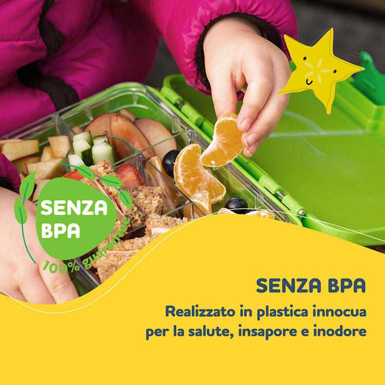 schmatzfatz junior, Lunchbox, 6 Scomparti, 21,3 x 15 x 4,5 cm Verde