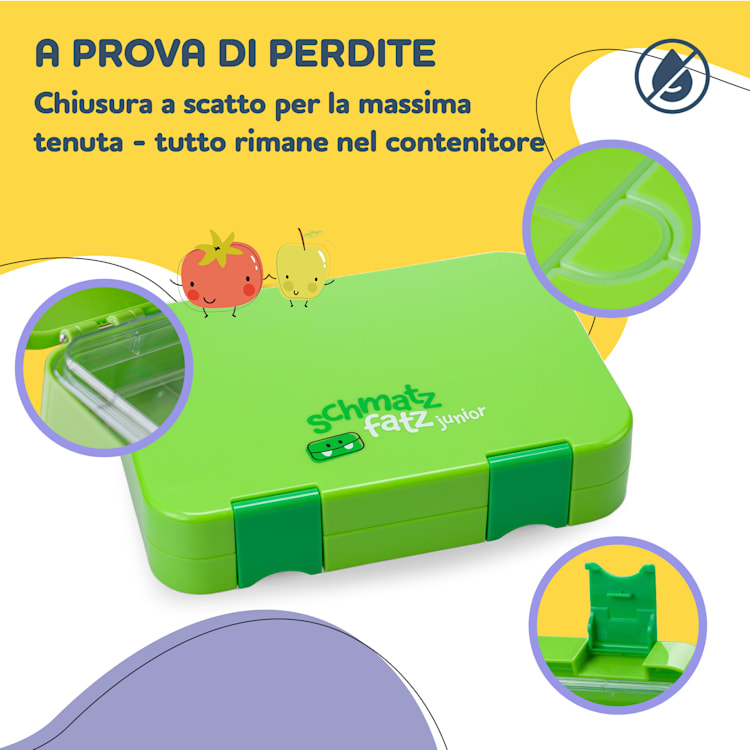 schmatzfatz junior, Lunchbox, 6 Scomparti, 21,3 x 15 x 4,5 cm Verde