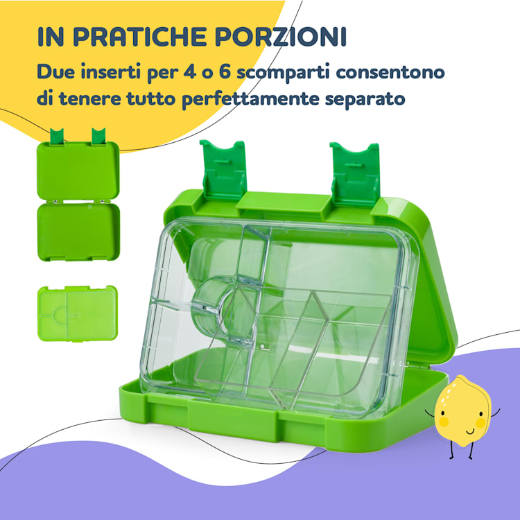 schmatzfatz junior, Lunchbox, 6 Scomparti, 21,3 x 15 x 4,5 cm Verde
