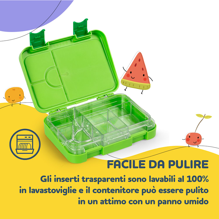 schmatzfatz junior, Lunchbox, 6 Scomparti, 21,3 x 15 x 4,5 cm Verde
