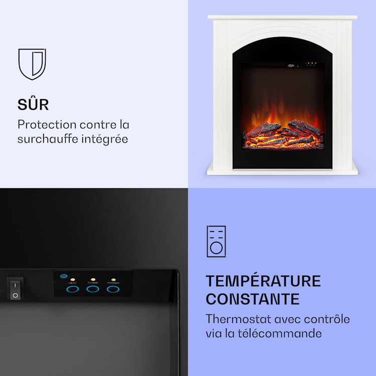 Elbrus Cheminée électrique 2000 W Technologie LED Télécommande Blanc