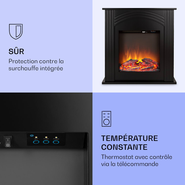 Elbrus Cheminée électrique 2000 W Technologie LED Télécommande Noir