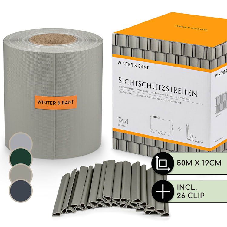 Strisce paravento, recinzione per giardino, PVC 450 g/m², 50x19cm, clip Grigio tortora