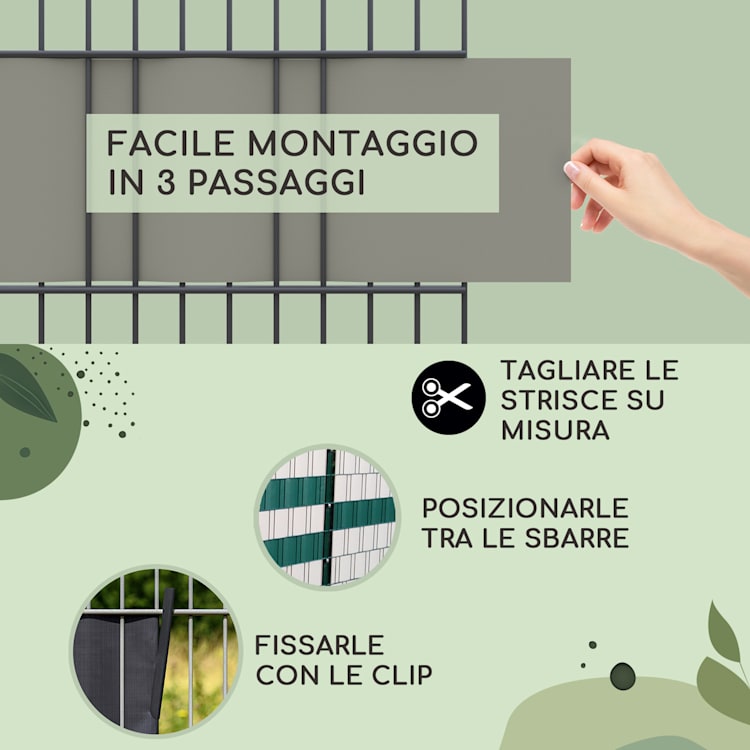 Strisce paravento, recinzione per giardino, PVC 450 g/m², 50x19cm, clip Grigio tortora