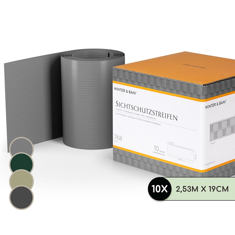 Bandes pare-vue panneaux de clôture PVC plastique dur 2,53 x 0,19 m Gris Moyen