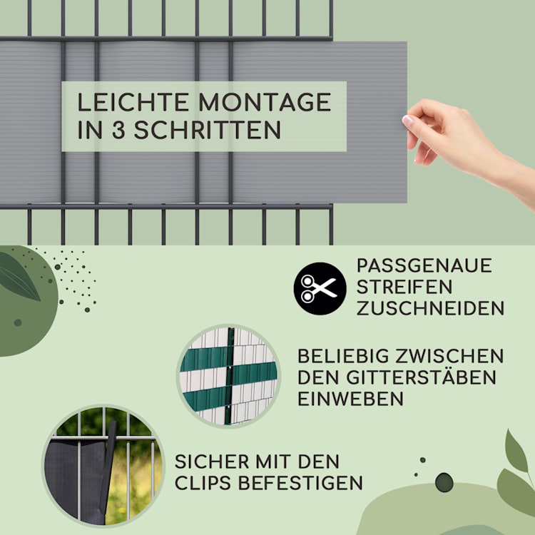 Sichtschutzstreifen Zaunblenden PVC-Hartplastik 2,53 x 0,19 m Grau