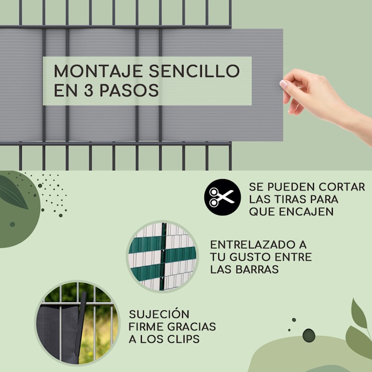 Tiras de protección visual para vallas plástico duro PVC 2,53 x 0,19 m Gris