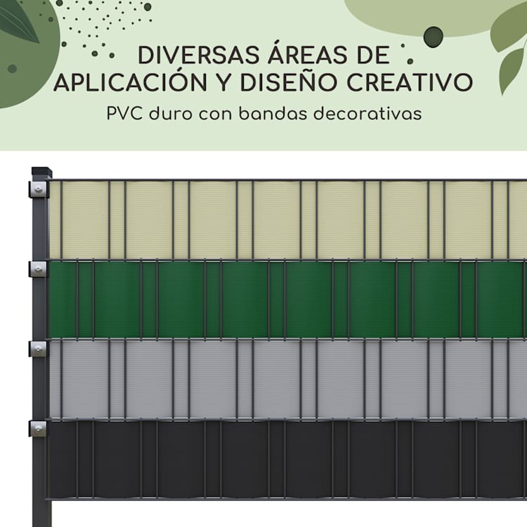 Tiras de protección visual para vallas plástico duro PVC 2,53 x 0,19 m Gris