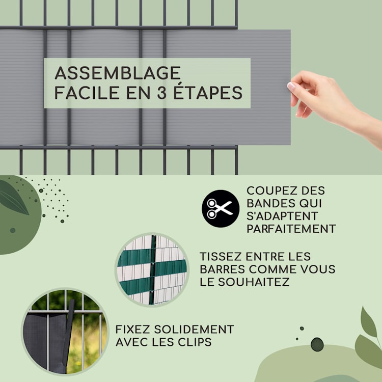 Bandes pare-vue panneaux de clôture PVC plastique dur 2,53 x 0,19 m Gris