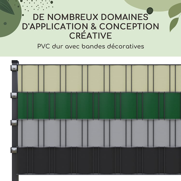 Bandes pare-vue panneaux de clôture PVC plastique dur 2,53 x 0,19 m Gris