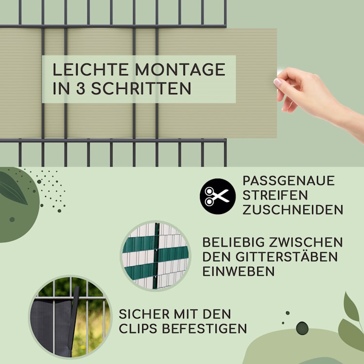 Sichtschutzstreifen Zaunblenden PVC-Hartplastik 2,53 x 0,19 m Moosgrün