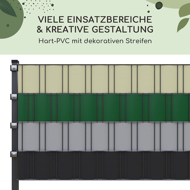 Sichtschutzstreifen Zaunblenden PVC-Hartplastik 2,53 x 0,19 m Moosgrün