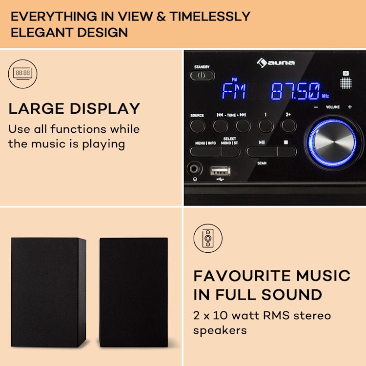 MC-40 DAB stereo-installatie FM/DAB+ bluetooth CD cassette USB afstandsbediening Zwart