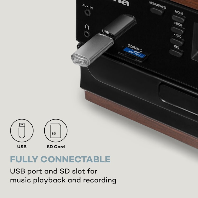 Impianto stero vintage Oakland DAB Plus DAB+/FM BT Funzione Vinile CD Cassetta, inclusi altoparlanti
