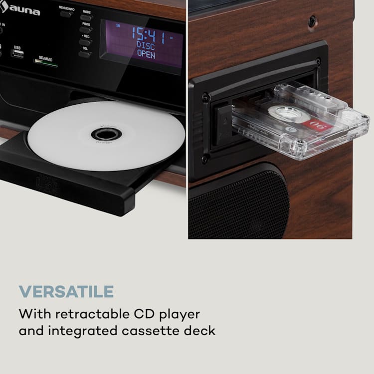 Impianto stero vintage Oakland DAB Plus DAB+/FM BT Funzione Vinile CD Cassetta, inclusi altoparlanti