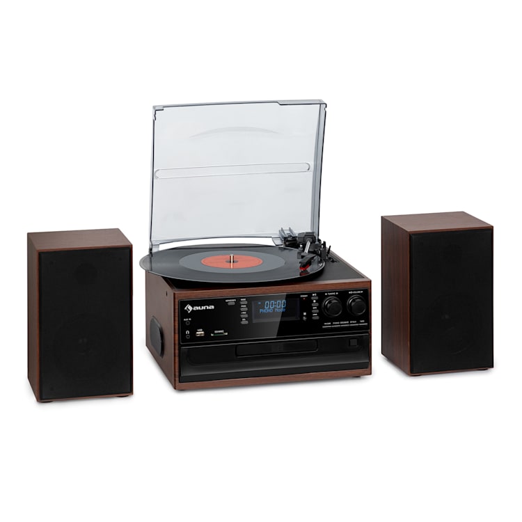 Impianto stero vintage Oakland DAB Plus DAB+/FM BT Funzione Vinile CD Cassetta, inclusi altoparlanti Noce