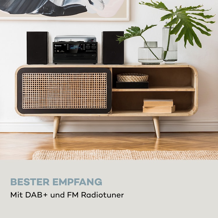 Oakland DAB Plus Retro-Stereoanlage DAB+/FM BT-Funktion Vinyl CD Kassette inkl. Lautsprechern Schwarz