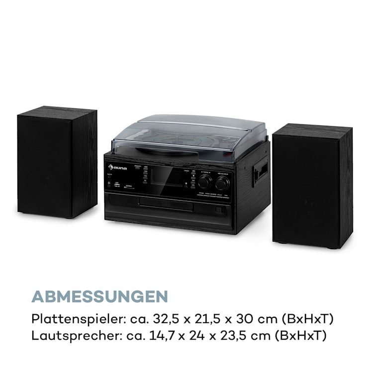 Oakland DAB Plus Retro-Stereoanlage DAB+/FM BT-Funktion Vinyl CD Kassette inkl. Lautsprechern Schwarz