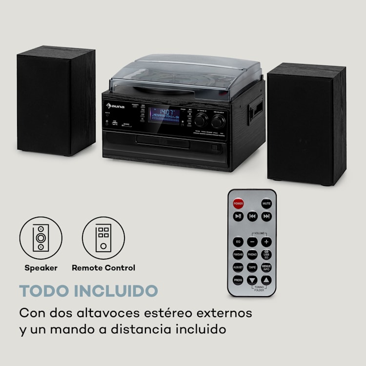 Equipo estéreo Oakland DAB Retro DAB+/FM Función BT Vinilo CD Cassette Negro