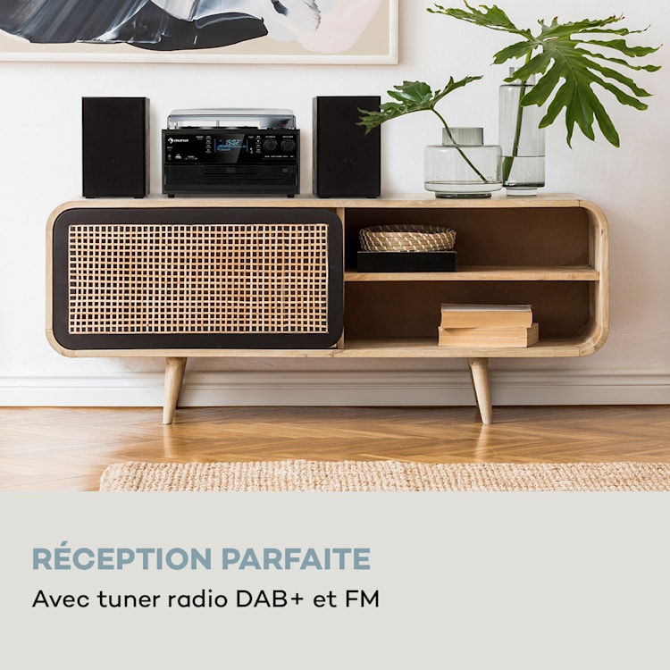Oakland DAB Plus Chaîne stéréo rétro DAB+/FM Fonction BT Vinyle CD Cassette haut-parleurs Noir