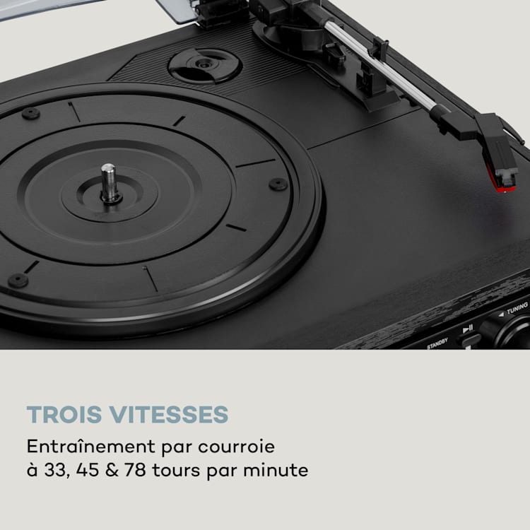 Oakland DAB Plus Chaîne stéréo rétro DAB+/FM Fonction BT Vinyle CD Cassette haut-parleurs Noir