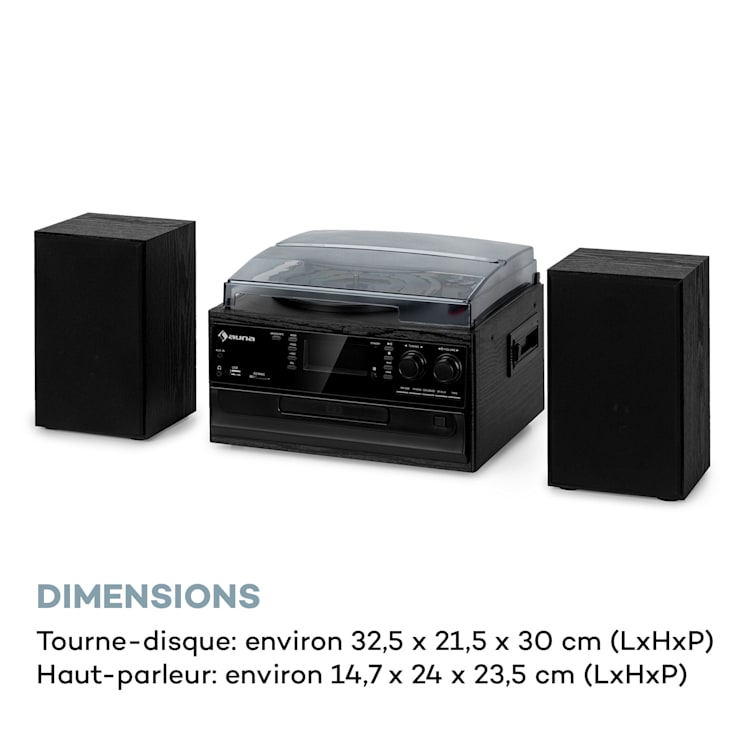 Oakland DAB Plus Chaîne stéréo rétro DAB+/FM Fonction BT Vinyle CD Cassette haut-parleurs Noir
